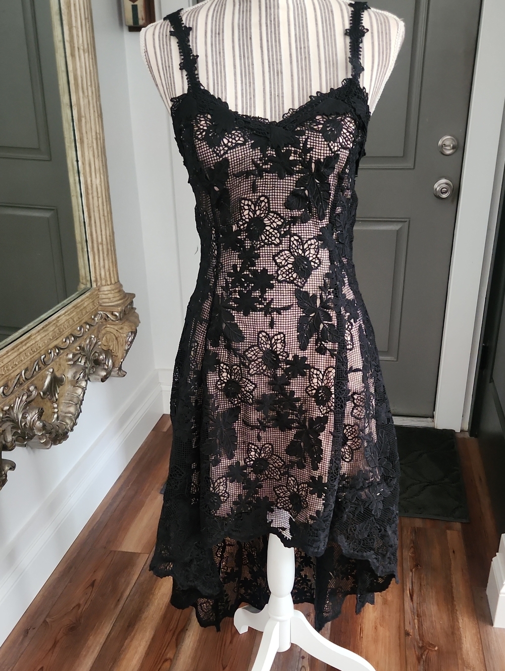 Just Me Black Lace Overlay High Low Spaghetti Strap Dress - S
